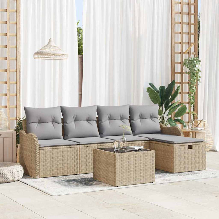 Havesofa Sæt med pude 6 pcs Beige og lys grå polyrattan