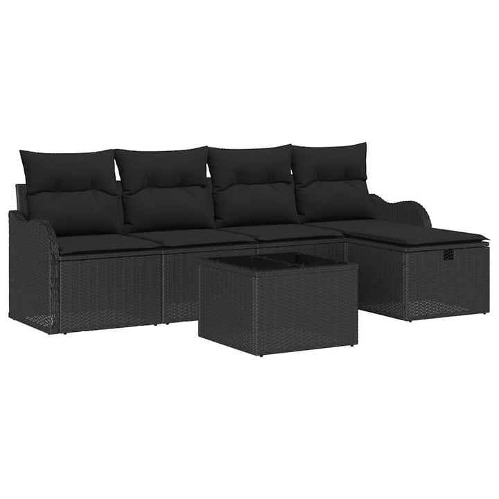 Havesofa Sæt med pude med opbevaring 6 pcs Sort polyrattan