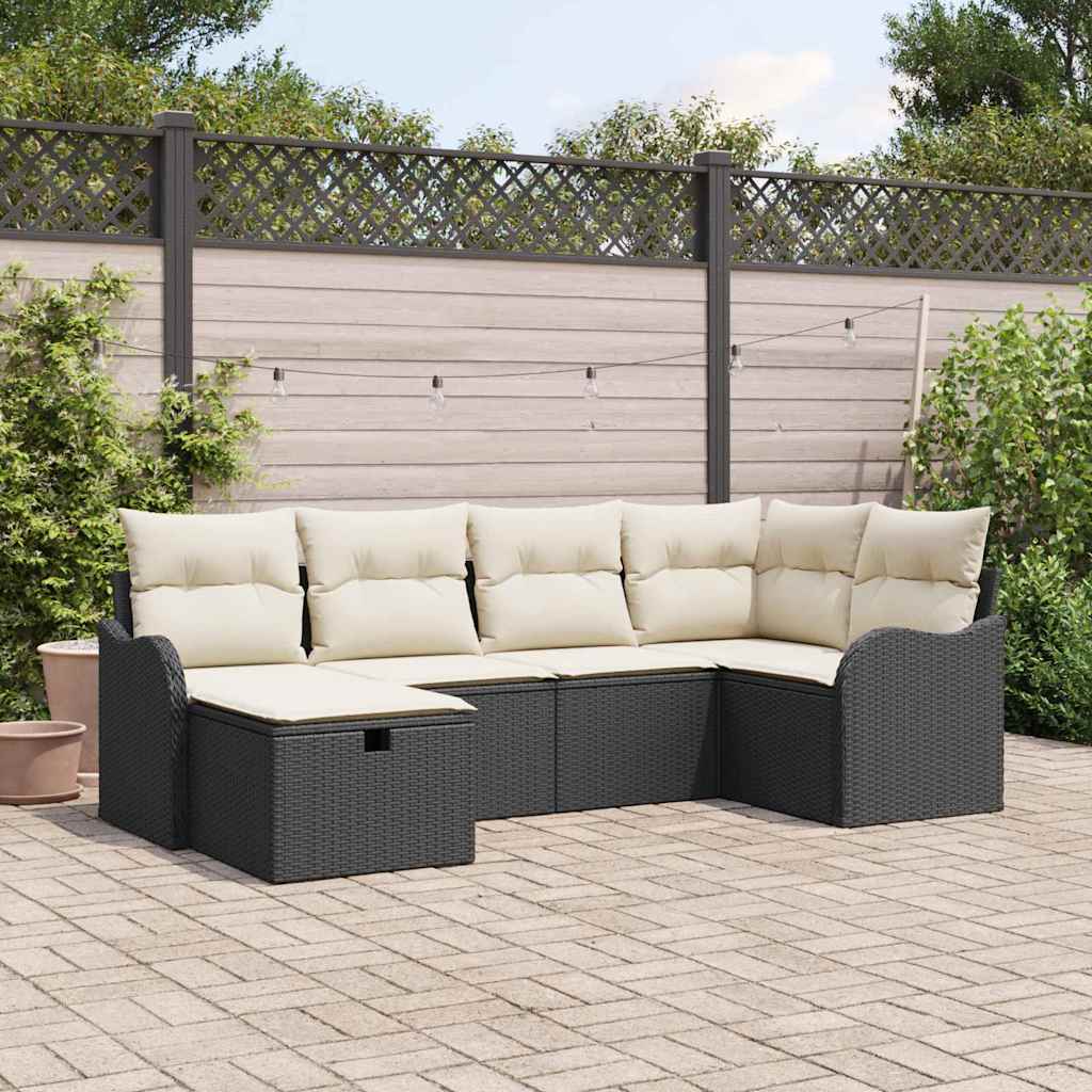 Havesofa Sæt 6 stk. 6-Antal sæder Sort og Cream polyrattan