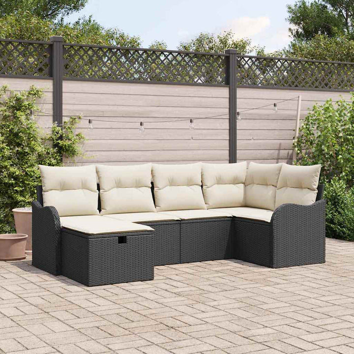 Havesofa Sæt 6 stk. 6-Antal sæder Sort og Cream polyrattan