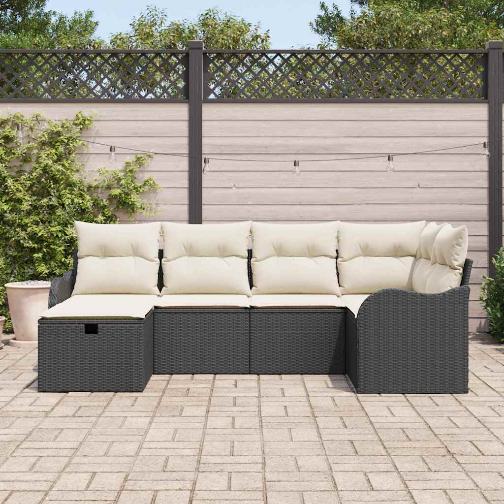 Havesofa Sæt 6 stk. 6-Antal sæder Sort og Cream polyrattan