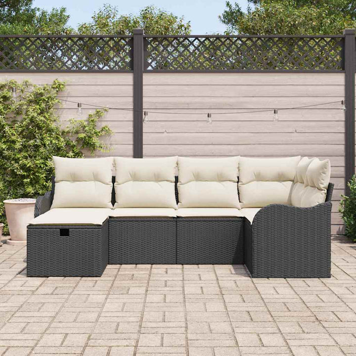 Havesofa Sæt 6 stk. 6-Antal sæder Sort og Cream polyrattan