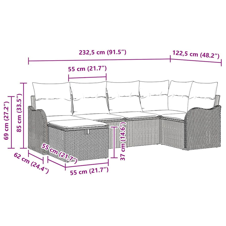 Havesofa Sæt 6 stk. 6-Antal sæder Sort og Cream polyrattan