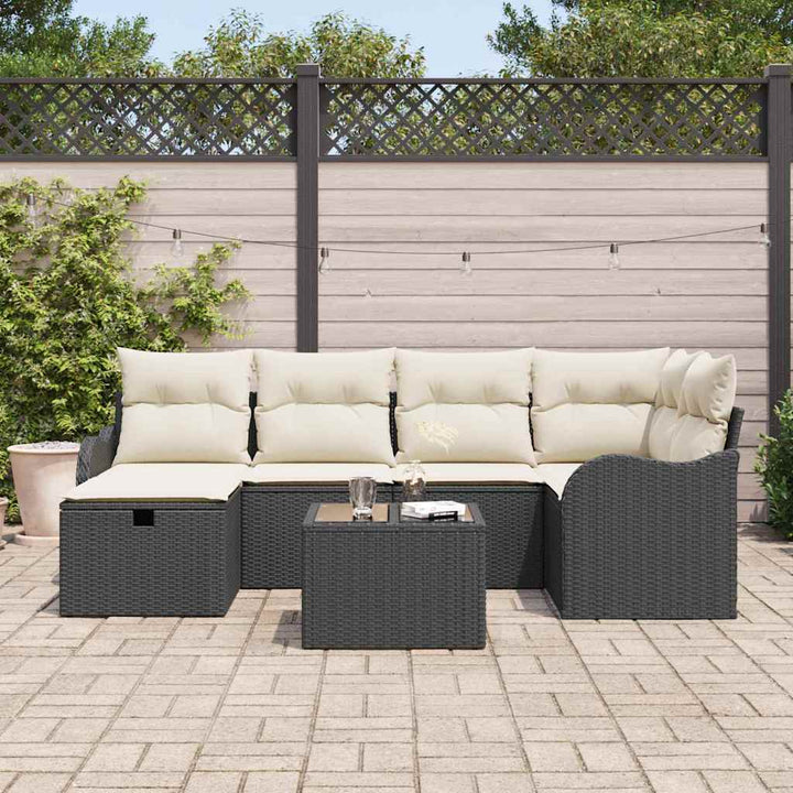 Havesofa Sæt 7 stk. 6-Antal sæder Sort og Cream polyrattan