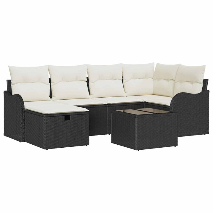 Havesofa Sæt 7 stk. 6-Antal sæder Sort og Cream polyrattan