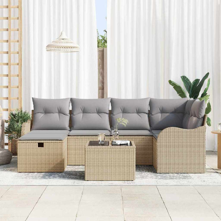 Havesofa Sæt 7 stk. 6-Antal sæder Beige og lys grå polyrattan