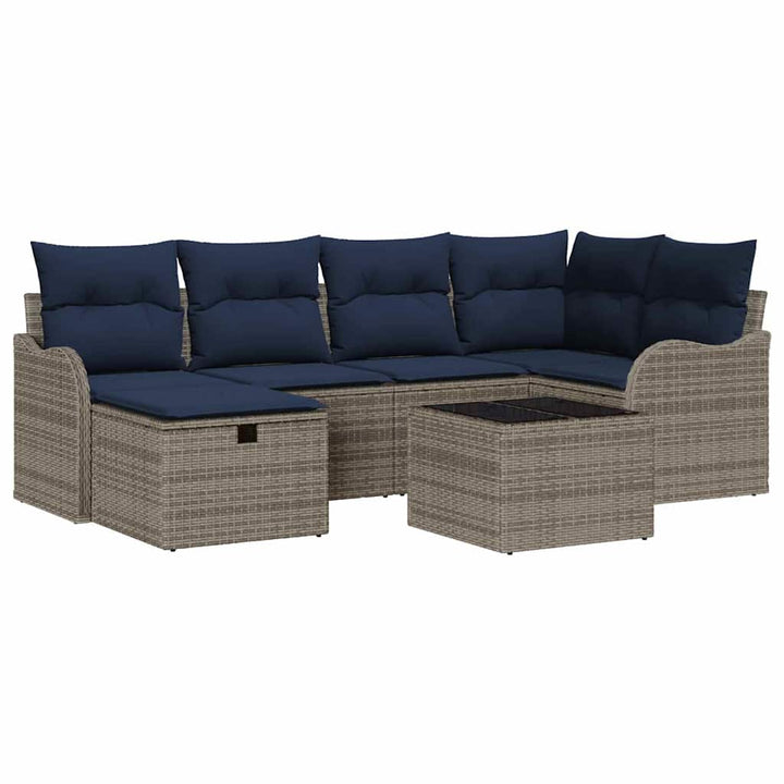 Havesofa Sæt 7 stk. Grå og Marineblå polyrattan