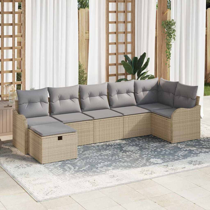 Sofa Sæt med pude 7 pcs Beige og lys grå polyrattan