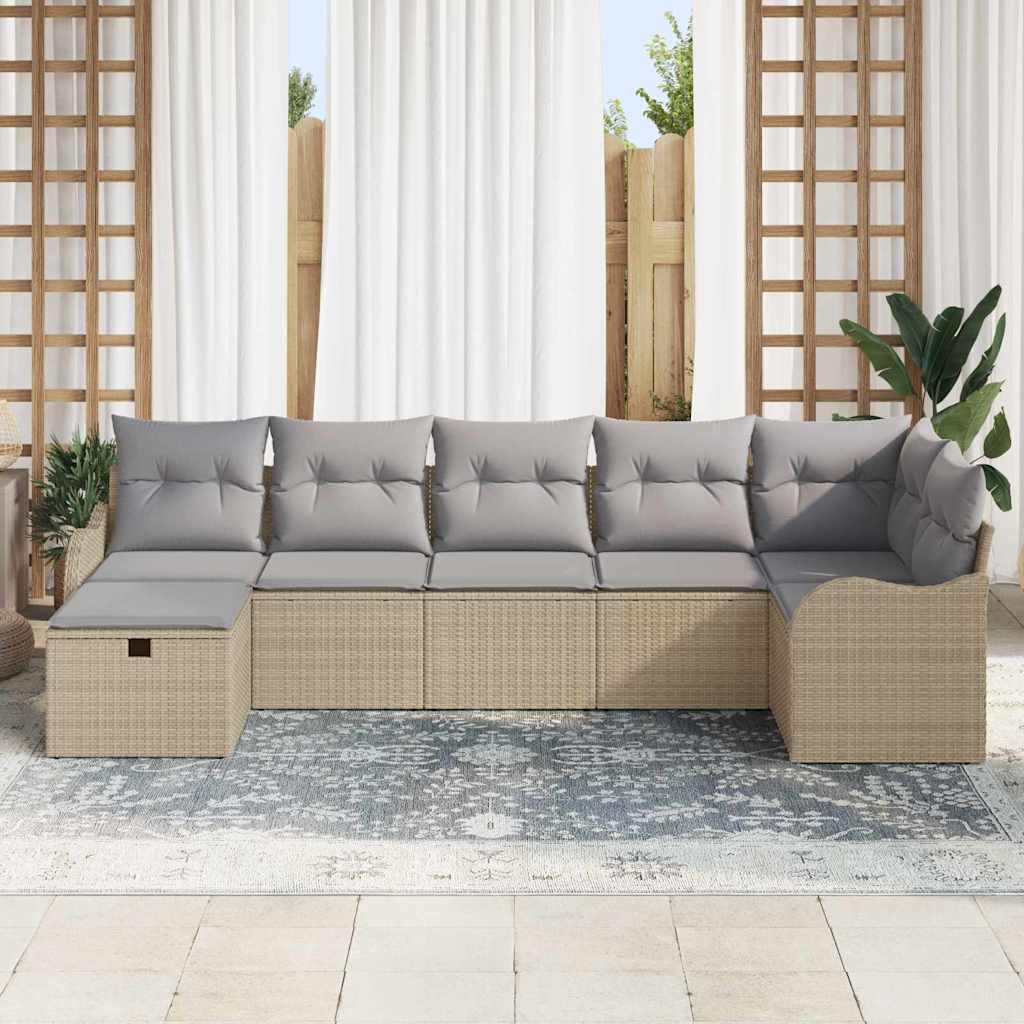 Sofa Sæt med pude 7 pcs Beige og lys grå polyrattan