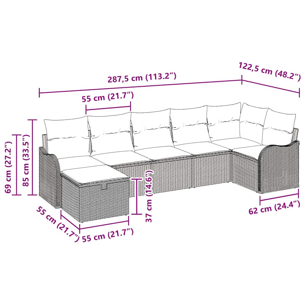 Sofa Sæt med pude 7 pcs Beige og lys grå polyrattan