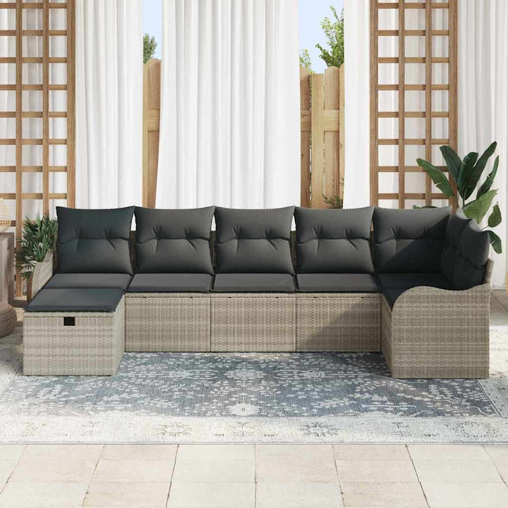 Sofa Sæt 7 stk. Lysegrå polyrattan