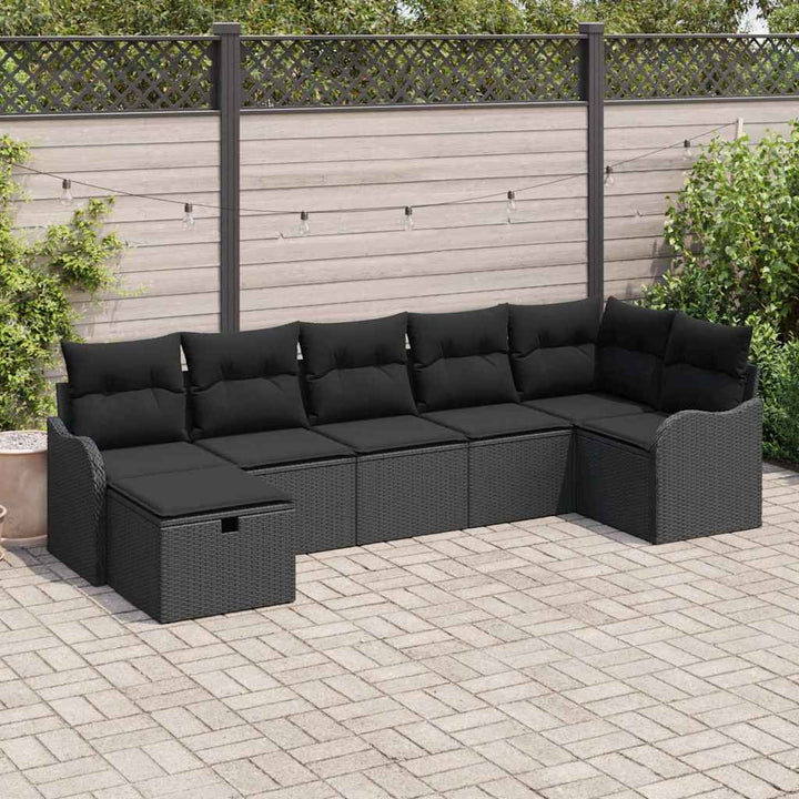 Sofa Sæt 7 stk. 7-Antal sæder Sort polyrattan