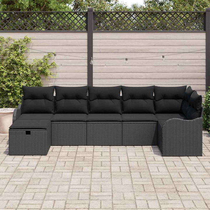 Sofa Sæt 7 stk. 7-Antal sæder Sort polyrattan