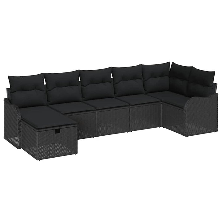 Sofa Sæt 7 stk. 7-Antal sæder Sort polyrattan