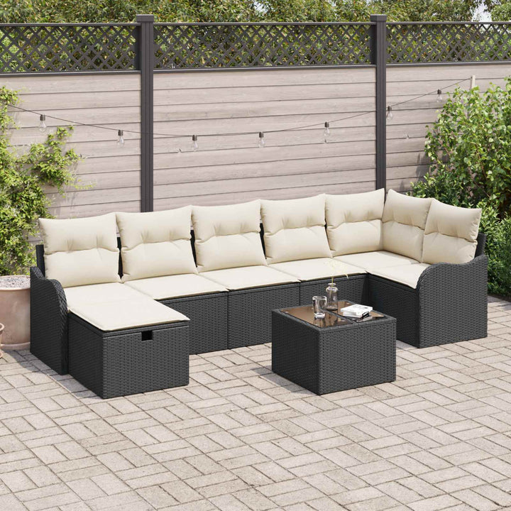 Sofa Sæt med pude med opbevaring 8 pcs Sort og Cream polyrattan