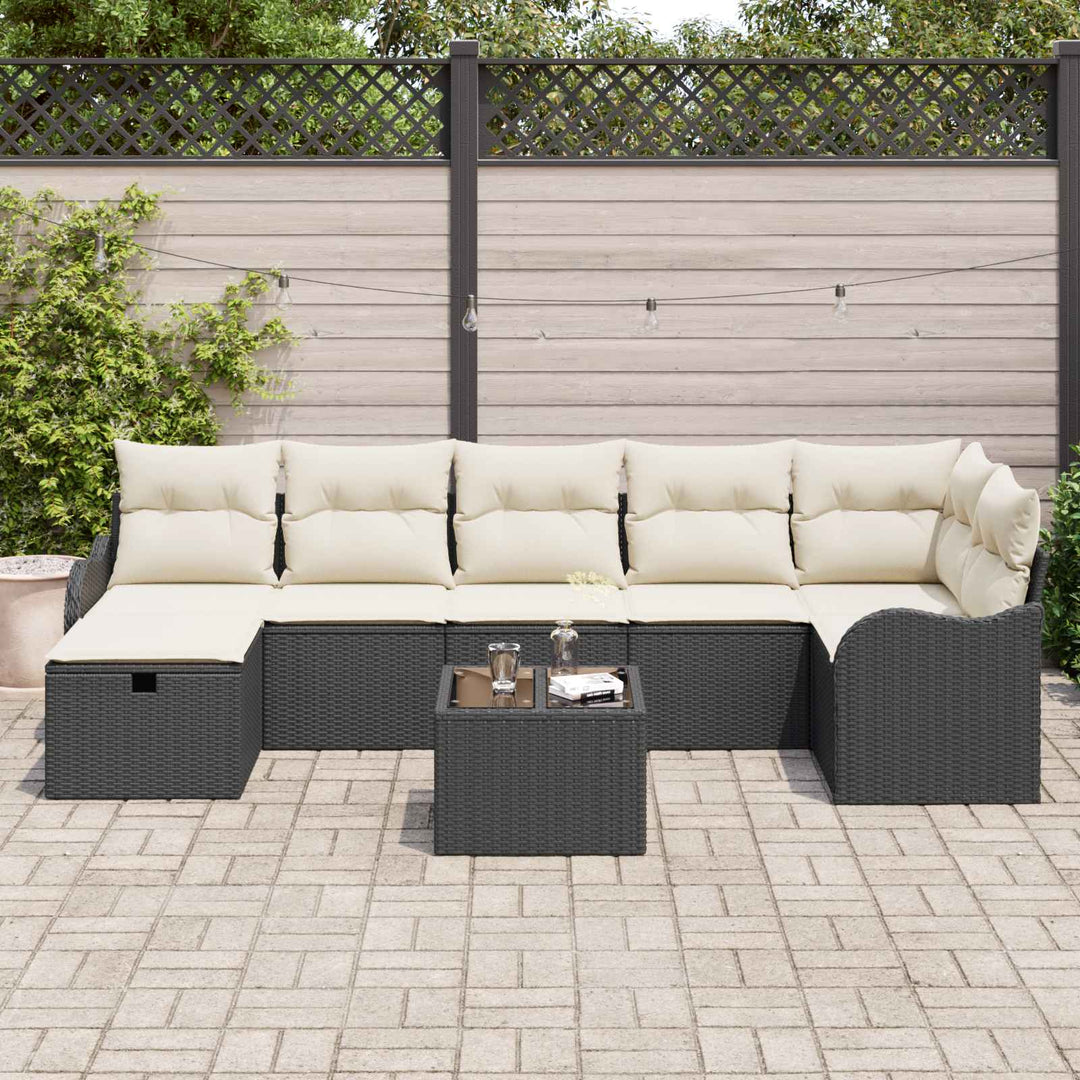 Sofa Sæt med pude med opbevaring 8 pcs Sort og Cream polyrattan
