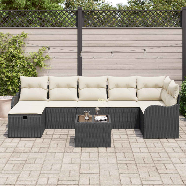 Sofa Sæt med pude med opbevaring 8 pcs Sort og Cream polyrattan