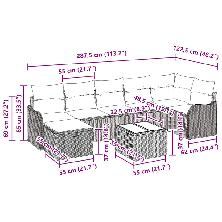Sofa Sæt med pude med opbevaring 8 pcs Sort og Cream polyrattan