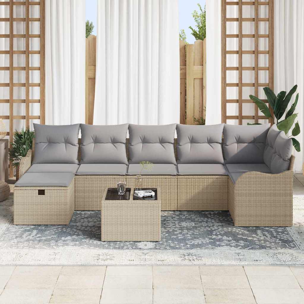 Sofa Sæt med pude med opbevaring Beige og lys grå polyrattan
