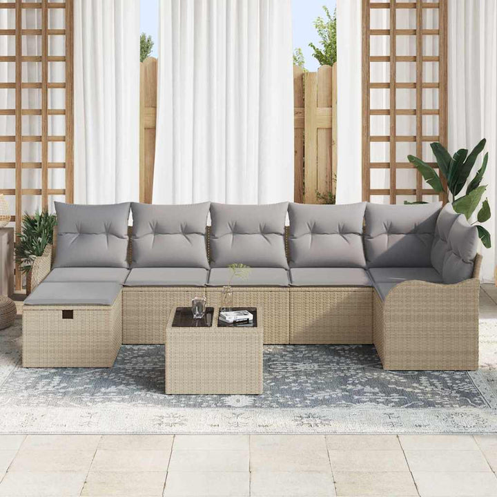 Sofa Sæt med pude med opbevaring Beige og lys grå polyrattan