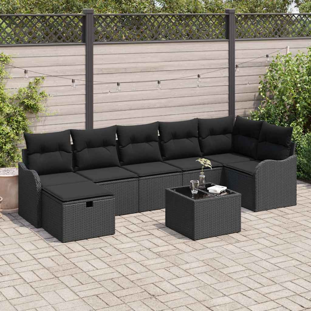 Sofa Sæt 8 stk. 7-Antal sæder Sort polyrattan