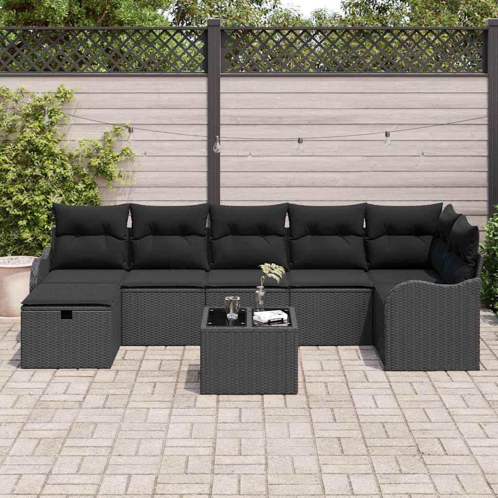Sofa Sæt 8 stk. 7-Antal sæder Sort polyrattan
