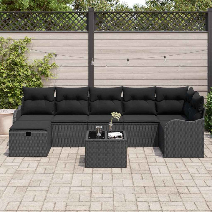 Sofa Sæt 8 stk. 7-Antal sæder Sort polyrattan