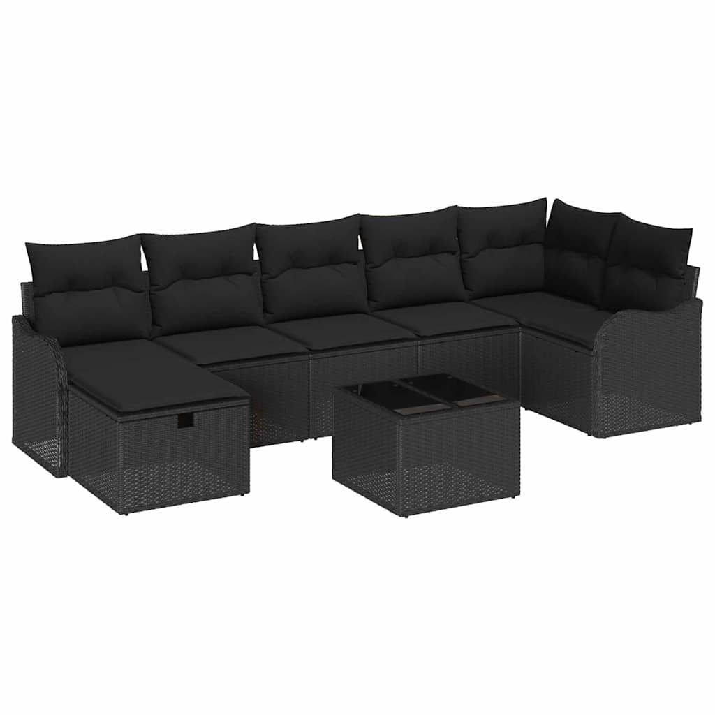 Sofa Sæt 8 stk. 7-Antal sæder Sort polyrattan