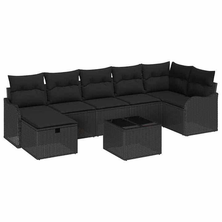 Sofa Sæt 8 stk. 7-Antal sæder Sort polyrattan