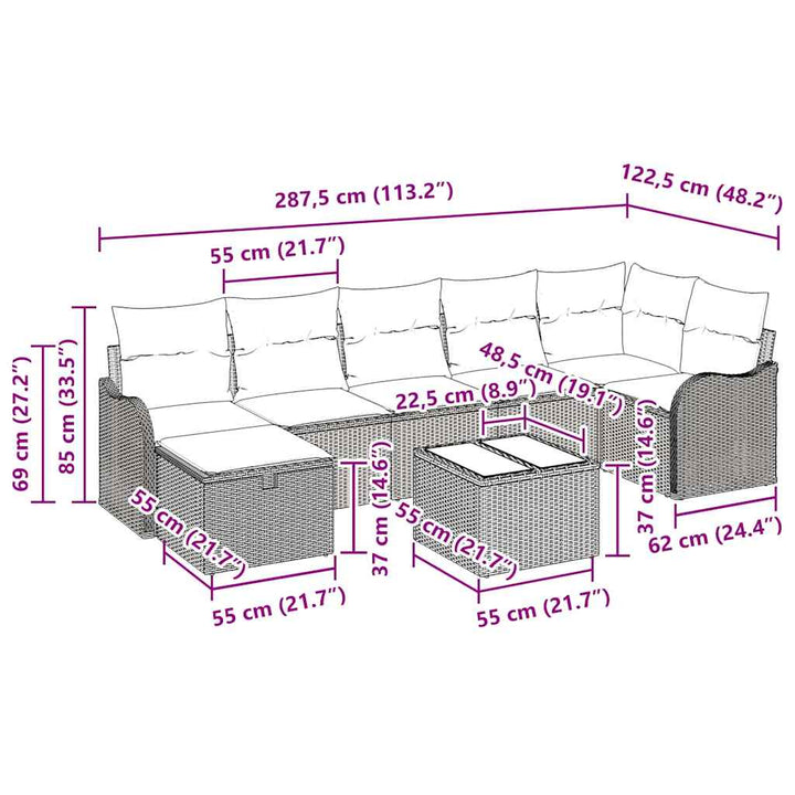 Sofa Sæt 8 stk. 7-Antal sæder Sort polyrattan