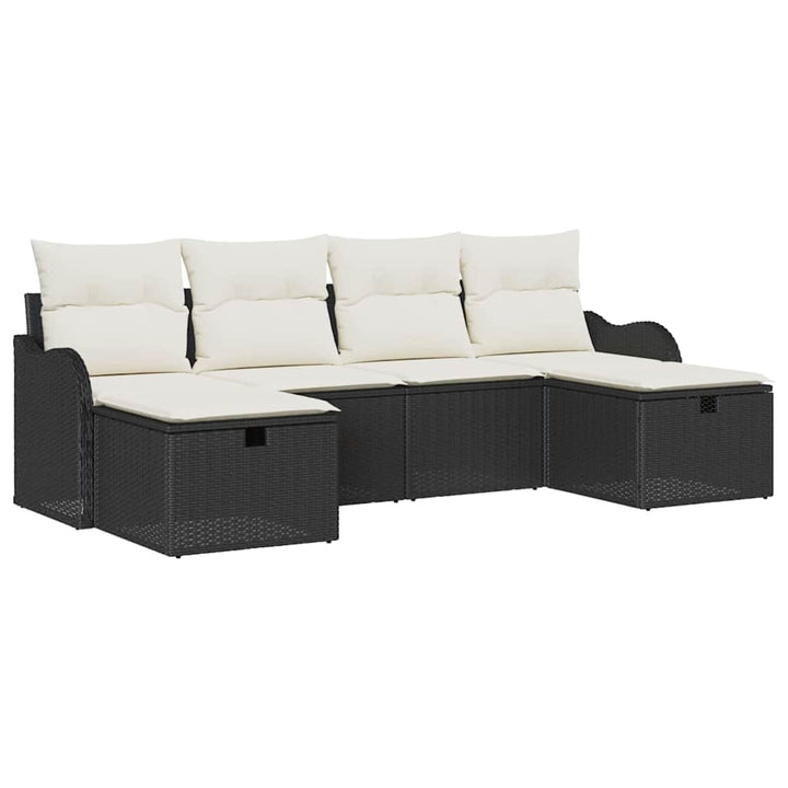 Sofa Sæt med pude med opbevaring 6 pcs Sort og Cream polyrattan