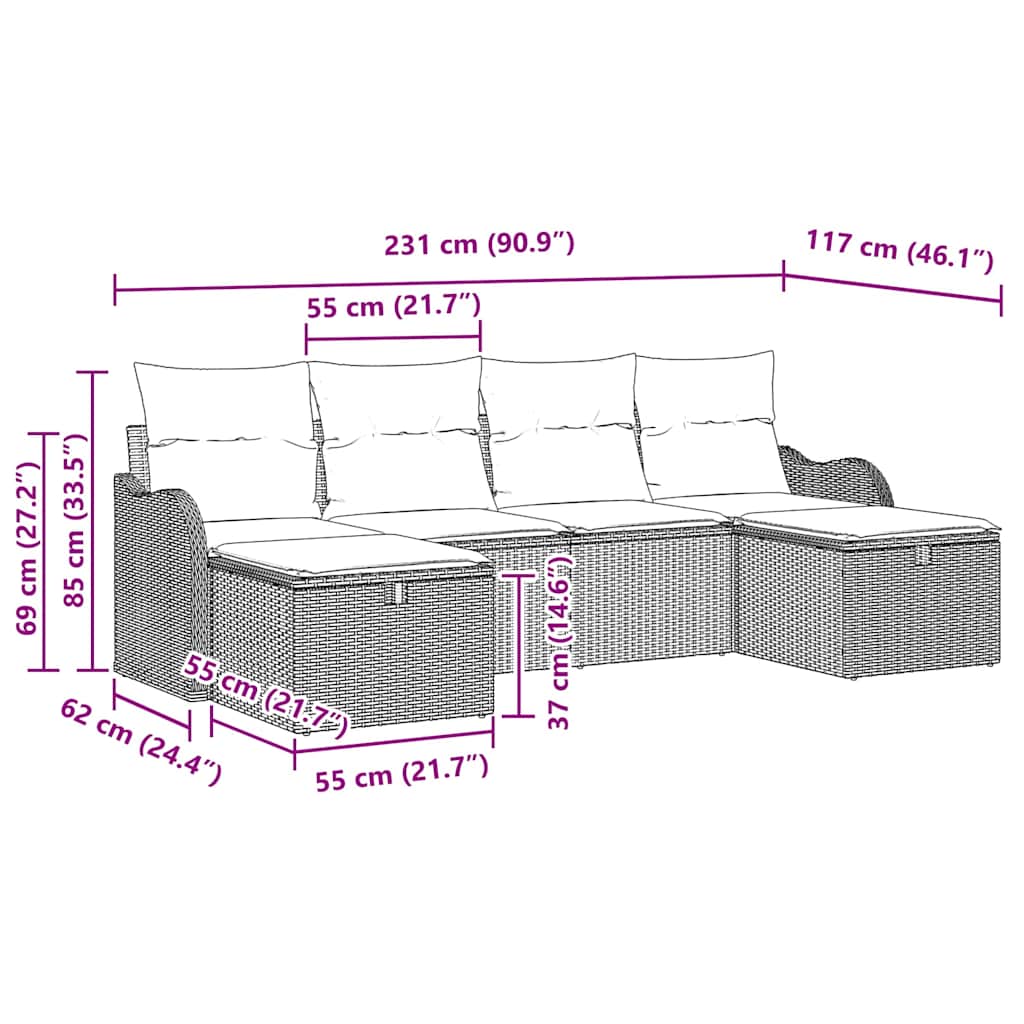Sofa Sæt med pude med opbevaring 6 pcs Sort og Cream polyrattan