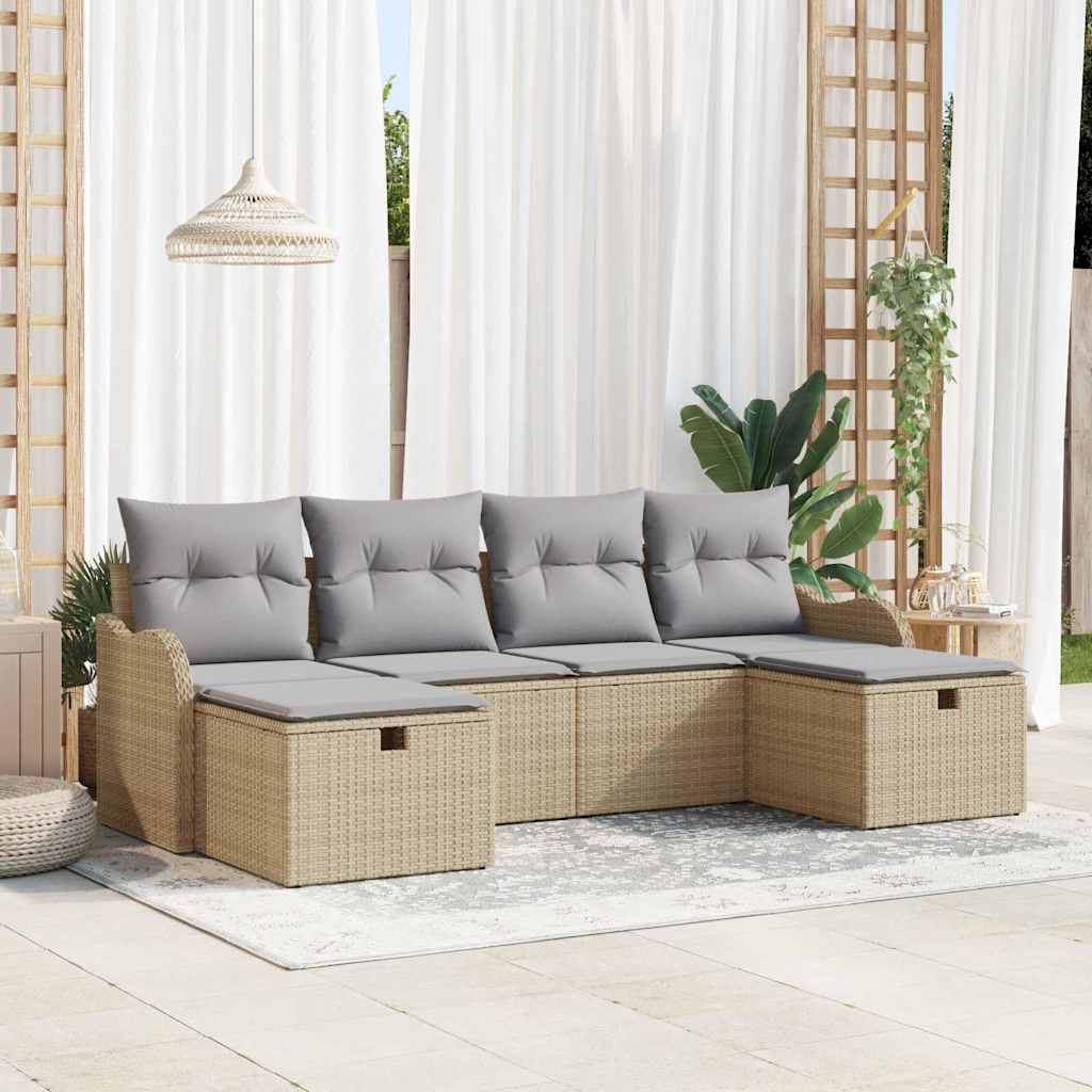 Sofa Sæt 6 stk. 6-Antal sæder Beige og lys grå polyrattan
