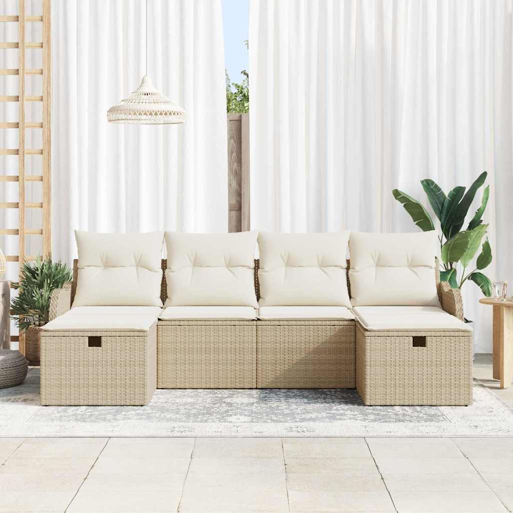 Sofa Sæt med pude 6 pcs Beige og creme polyrattan