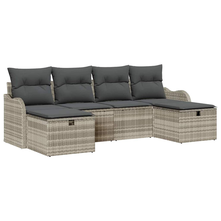Sofa Sæt 6 stk. 6-Antal sæder Lysegrå polyrattan