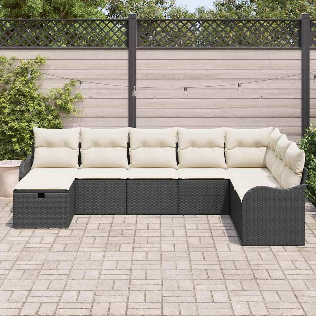 Sofa Sæt med pude med opbevaring 8 pcs Sort og Cream polyrattan