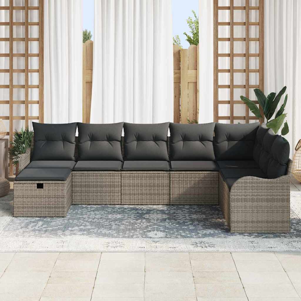 Sofa Sæt med pude med opbevaring 8 pcs Grå polyrattan