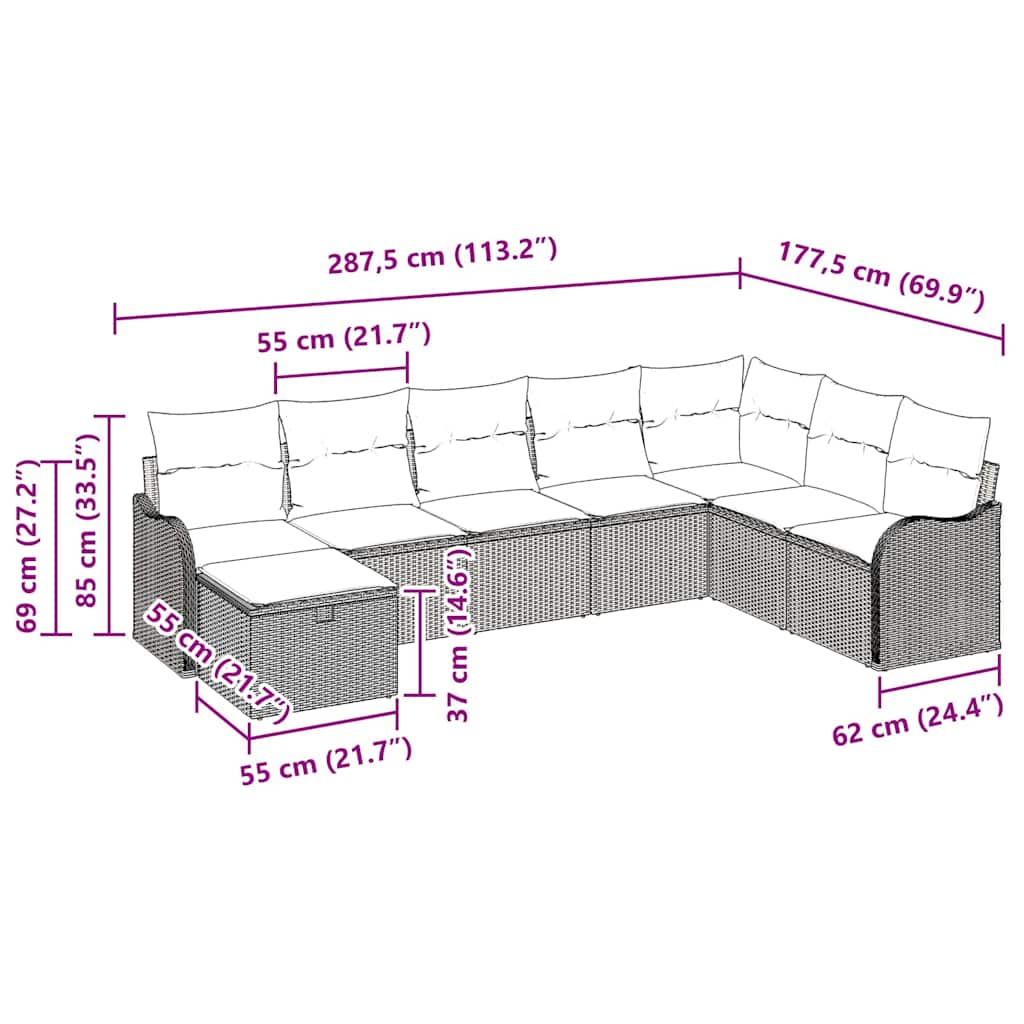 Sofa Sæt med pude med opbevaring Sort polyrattan