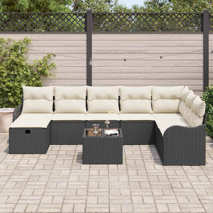 Sofa Sæt med pude med opbevaring 9 pcs Sort og Cream polyrattan