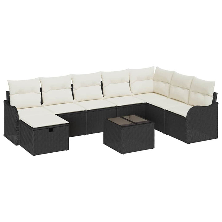 Sofa Sæt med pude med opbevaring 9 pcs Sort og Cream polyrattan