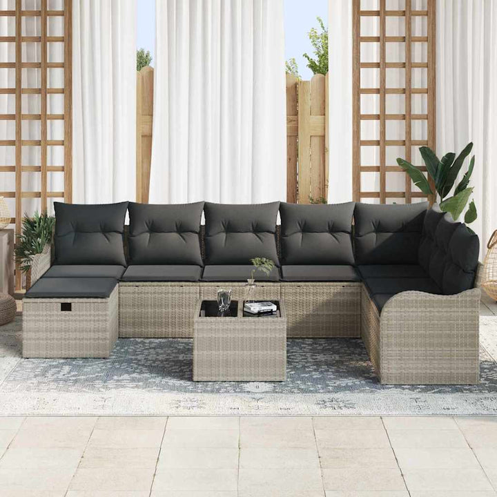 Sofa Sæt 9 stk. 8-Antal sæder Lysegrå polyrattan