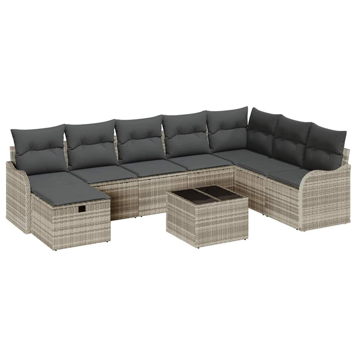 Sofa Sæt 9 stk. 8-Antal sæder Lysegrå polyrattan
