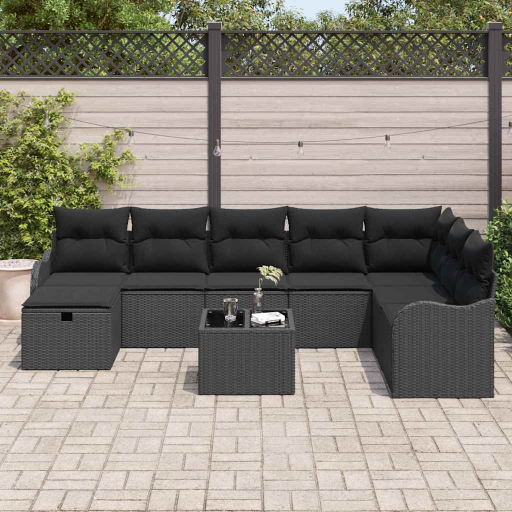 Sofa Sæt med pude med opbevaring Sort polyrattan