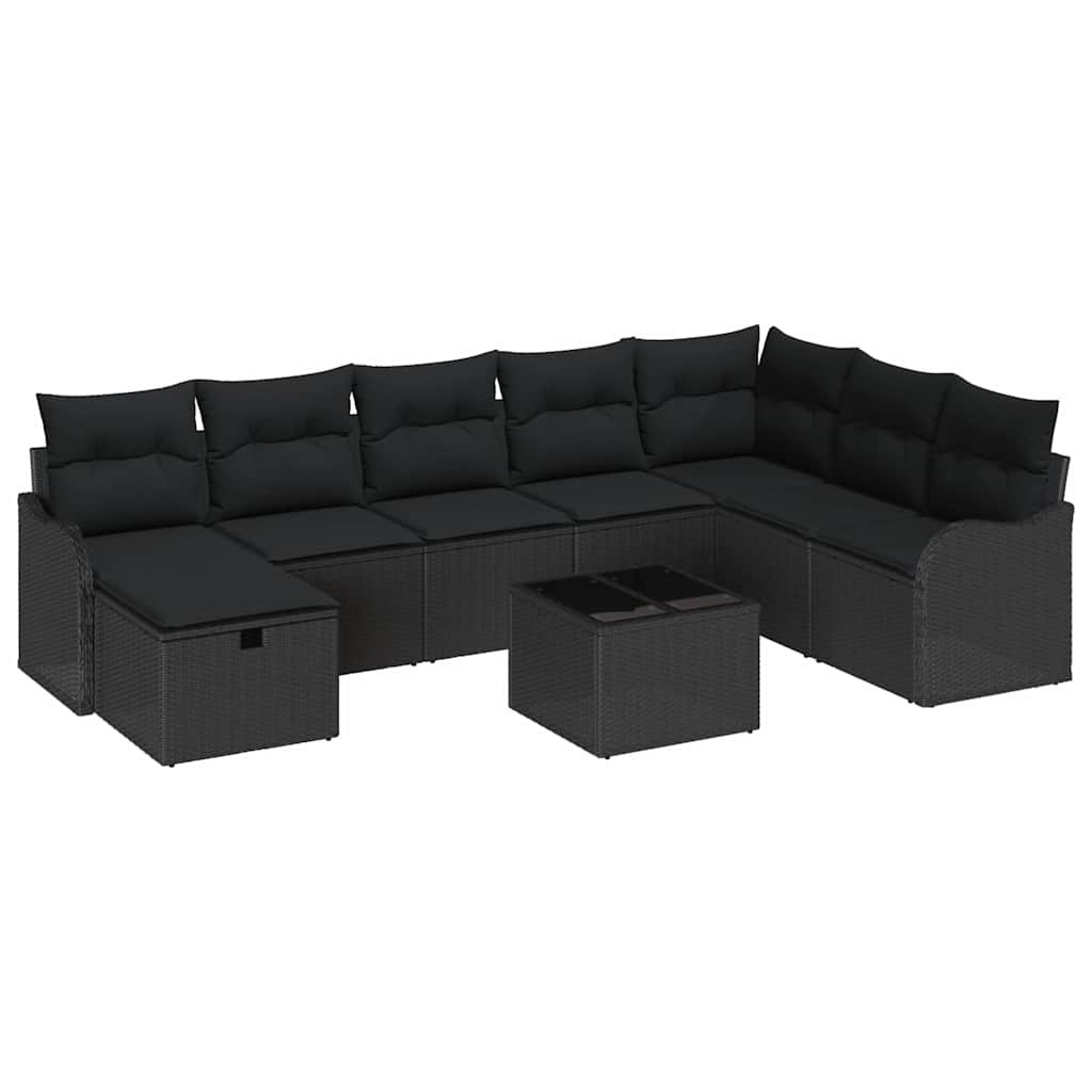 Sofa Sæt med pude med opbevaring Sort polyrattan