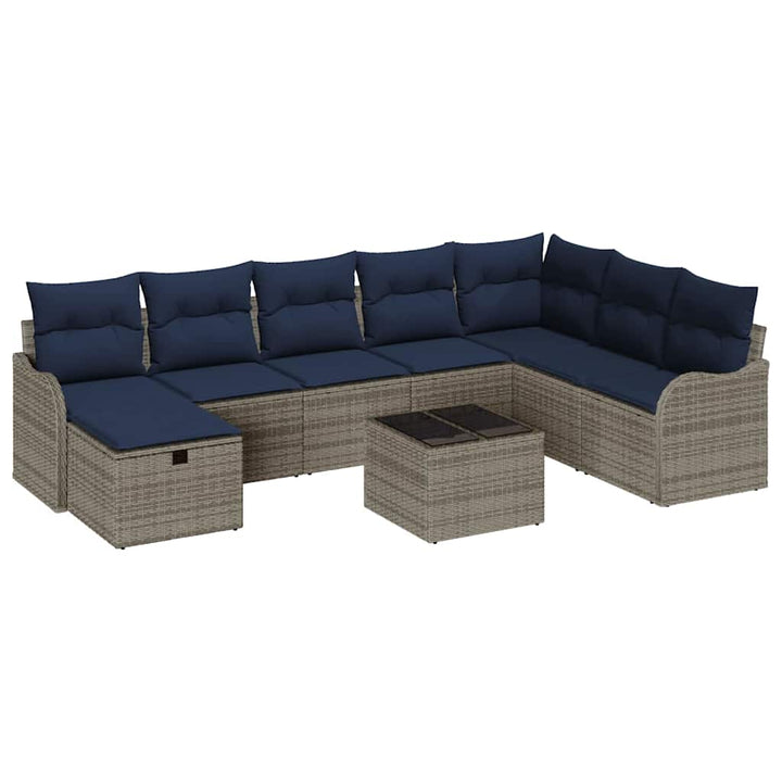 Sofa Sæt 9 stk. 8-Antal sæder Grå og Marineblå polyrattan