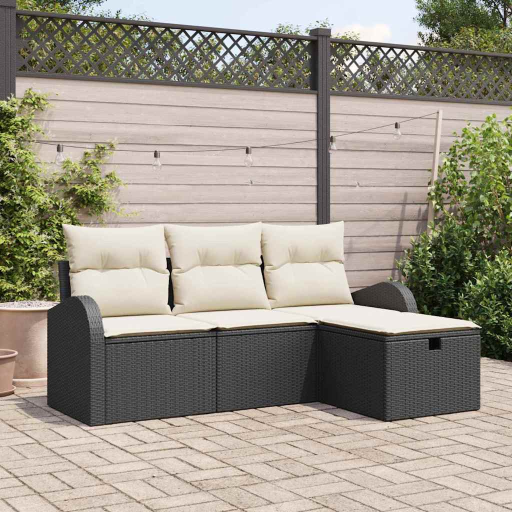 Sofa Sæt med pude med opbevaring 4 pcs Sort og Cream polyrattan
