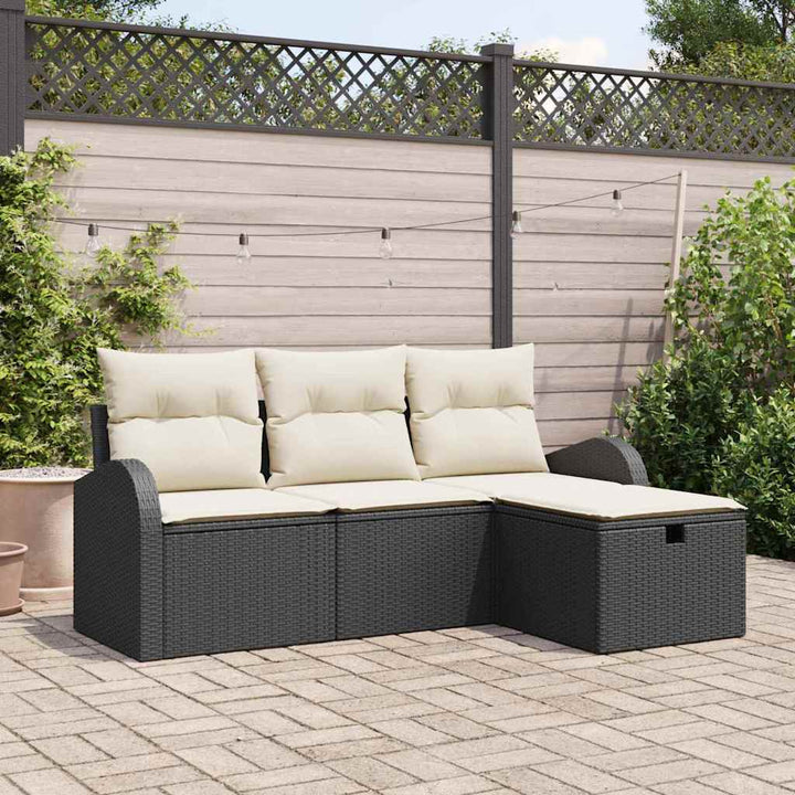 Sofa Sæt med pude med opbevaring 4 pcs Sort og Cream polyrattan