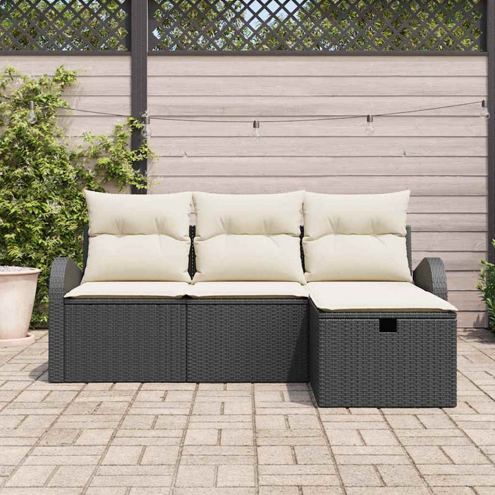 Sofa Sæt med pude med opbevaring 4 pcs Sort og Cream polyrattan