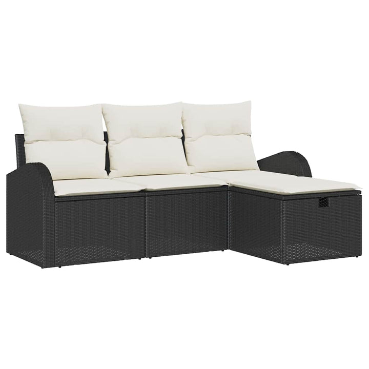 Sofa Sæt med pude med opbevaring 4 pcs Sort og Cream polyrattan