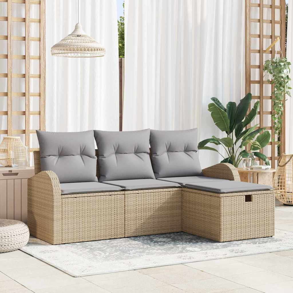 Sofa Sæt 4 stk. Beige og lys grå polyrattan